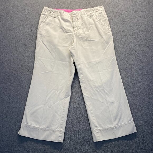 Lilly Pulitzer Women's Capri Pants Size 8 Beige Main‎ Line Fit,PocketsWide Leg - Picture 1 of 10